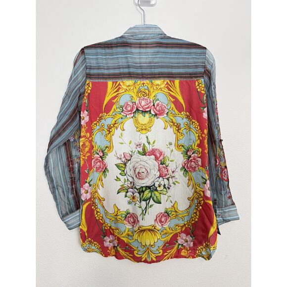 Aratta Silent Journey Shirt Womens XS Sheer Embroidered Floral Button Front Boho - Picture 5 of 12
